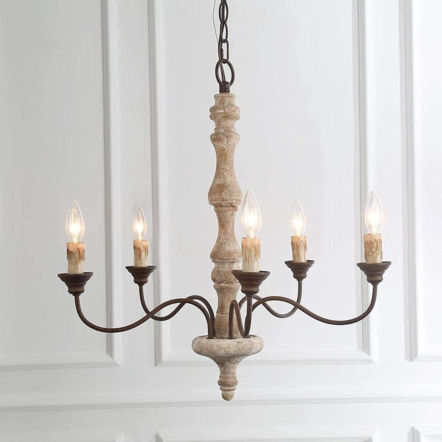Traditional Farmhouse Wood Iron Curved Branch Chandelier