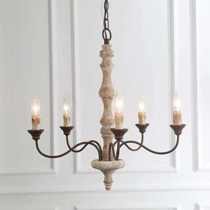 Traditional Farmhouse Wood Iron Curved Branch Chandelier