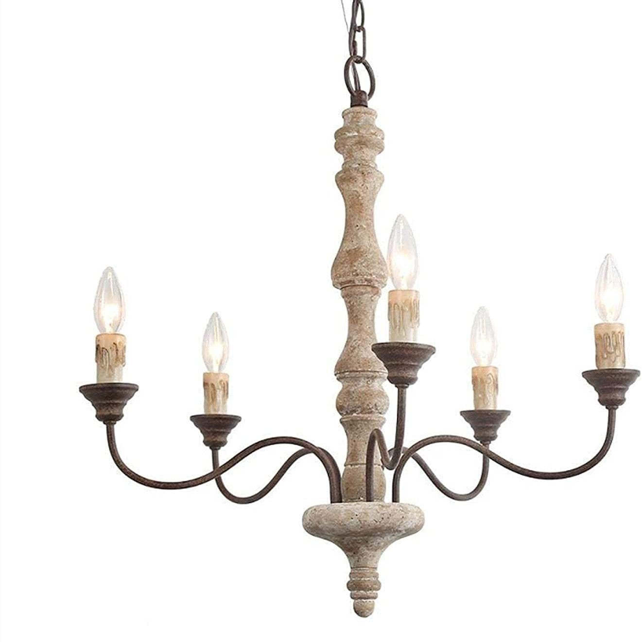 Traditional Farmhouse Wood Iron Curved Branch Chandelier