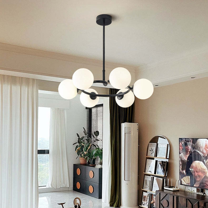 Scandinavian Glass Iron Globe Chandelier