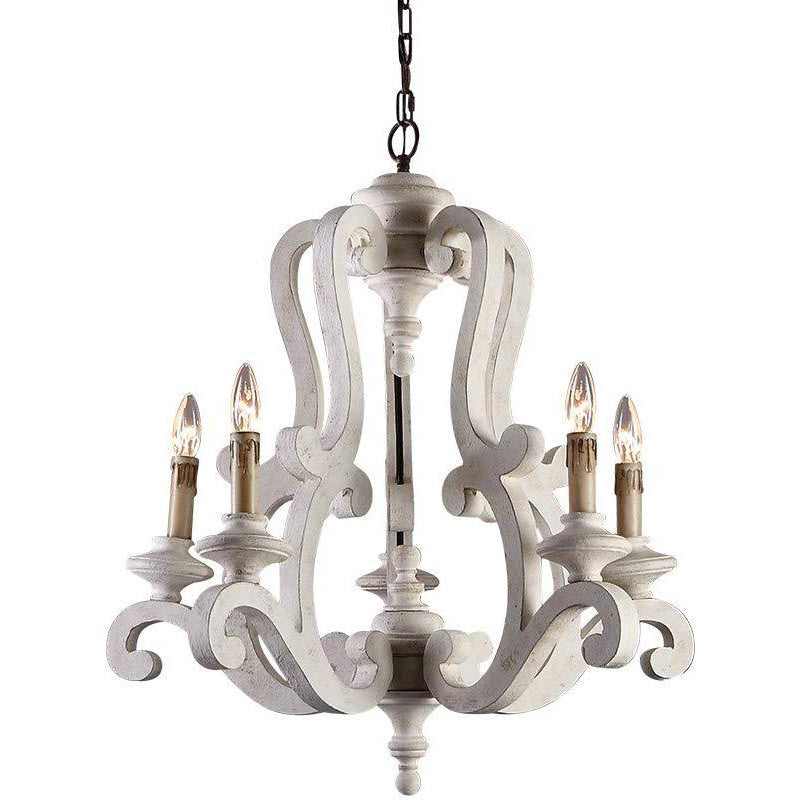Traditional Farmhouse Wood Branch Candle Chandelier