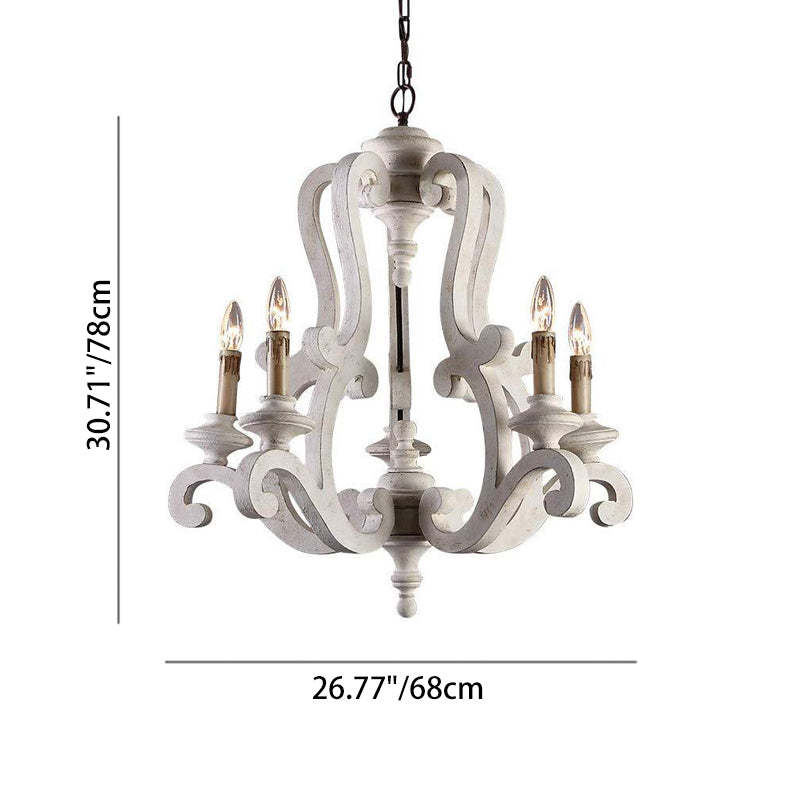 Traditional Farmhouse Wood Branch Candle Chandelier — 220V-240V For UK/AU