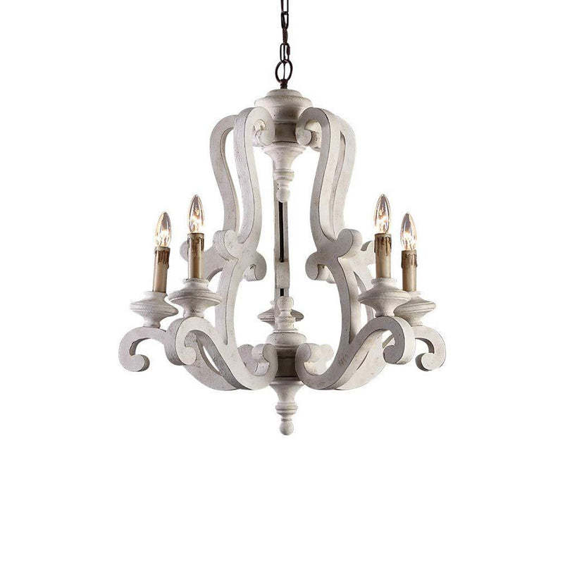 Traditional Farmhouse Wood Branch Candle Chandelier