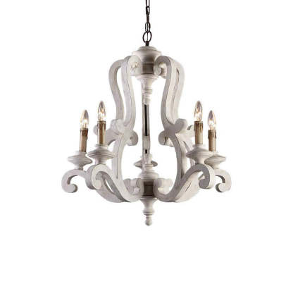 Traditional Farmhouse Wood Branch Candle Chandelier