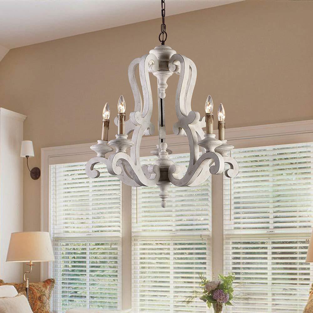 Traditional Farmhouse Wood Branch Candle Chandelier — 110V-120V For US/CA