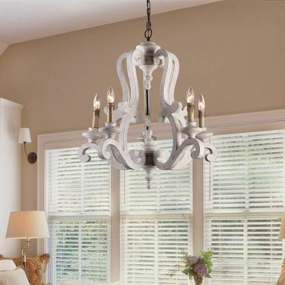 Traditional Farmhouse Wood Branch Candle Chandelier — 110V-120V For US/CA