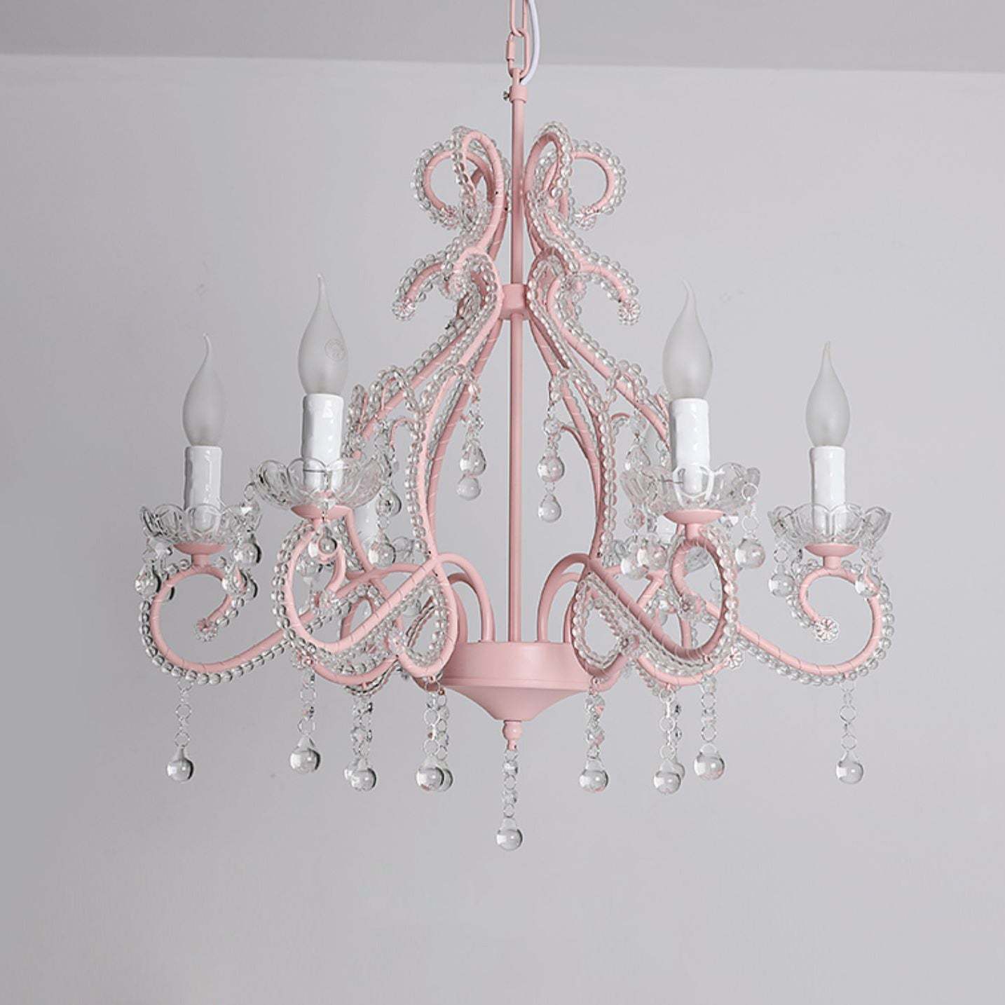 Farmhouse Crystal Iron Branch Bow Candle 6-Light Chandelier