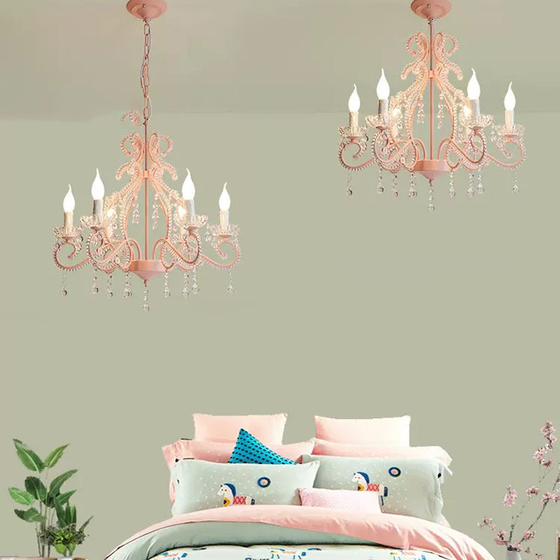 Farmhouse Crystal Iron Branch Bow Candle 6-Light Chandelier — 220V-240V For UK/AU