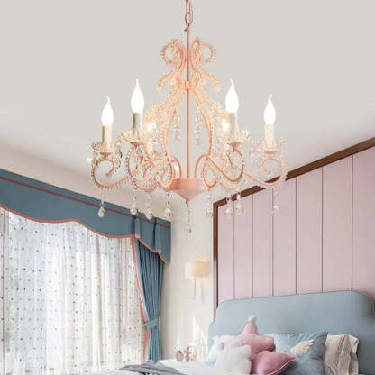 Farmhouse Crystal Iron Branch Bow Candle 6-Light Chandelier