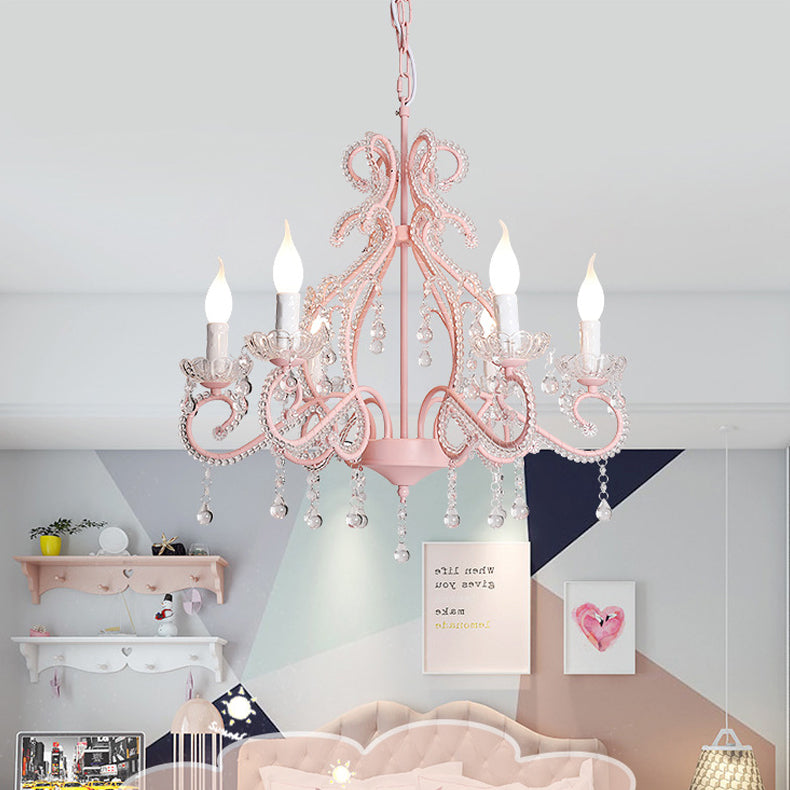 Farmhouse Crystal Iron Branch Bow Candle 6-Light Chandelier