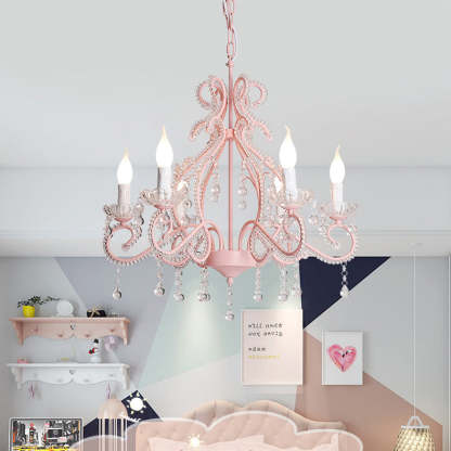 Farmhouse Crystal Iron Branch Bow Candle 6-Light Chandelier