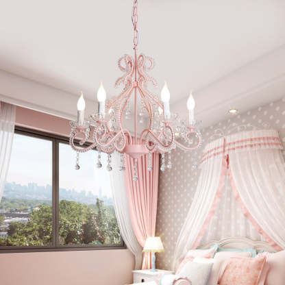 Farmhouse Crystal Iron Branch Bow Candle 6-Light Chandelier