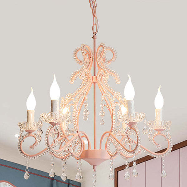 Farmhouse Crystal Iron Branch Bow Candle 6-Light Chandelier