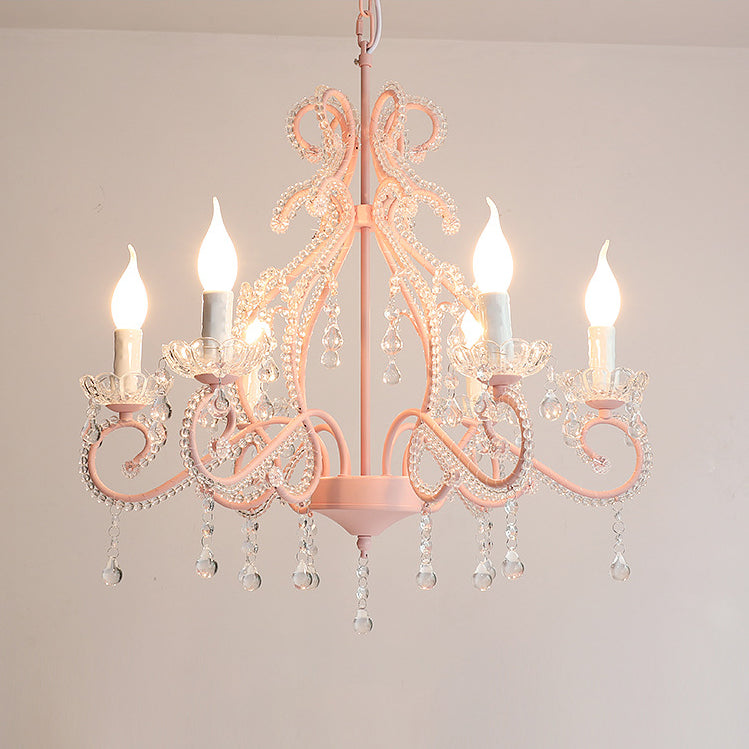 Farmhouse Crystal Iron Branch Bow Candle 6-Light Chandelier