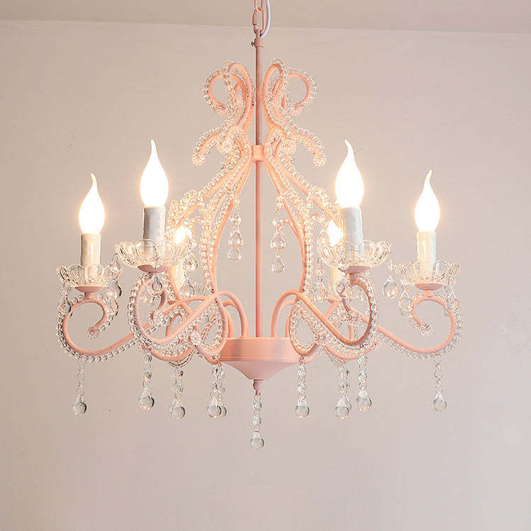 Farmhouse Crystal Iron Branch Bow Candle 6-Light Chandelier