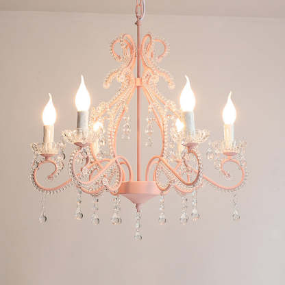 Farmhouse Crystal Iron Branch Bow Candle 6-Light Chandelier