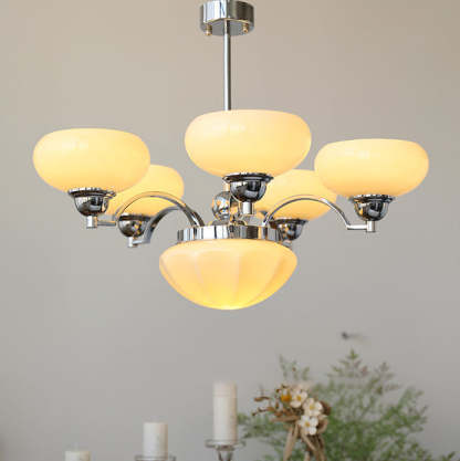 French Glass Metal Curved Branch Chandelier