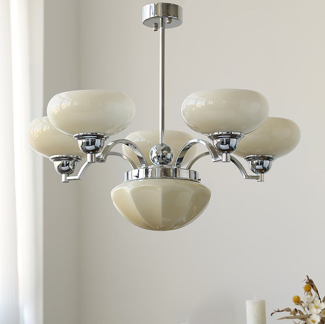 French Glass Metal Curved Branch Chandelier