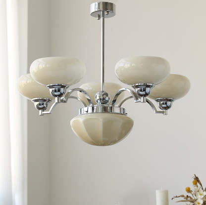 French Glass Metal Curved Branch Chandelier