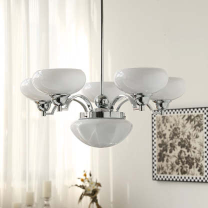 French Glass Metal Curved Branch Chandelier