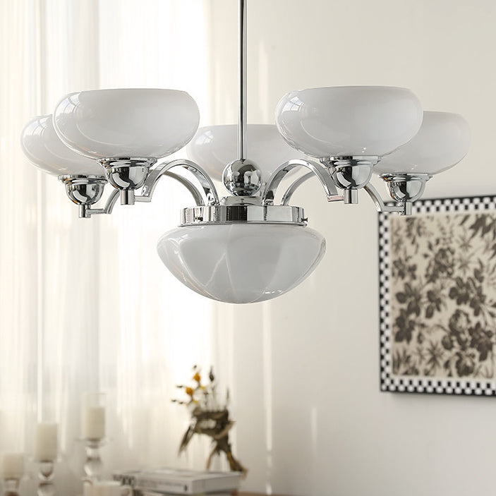French Glass Metal Curved Branch Chandelier