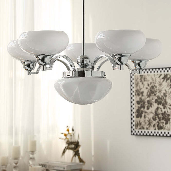 French Glass Metal Curved Branch Chandelier