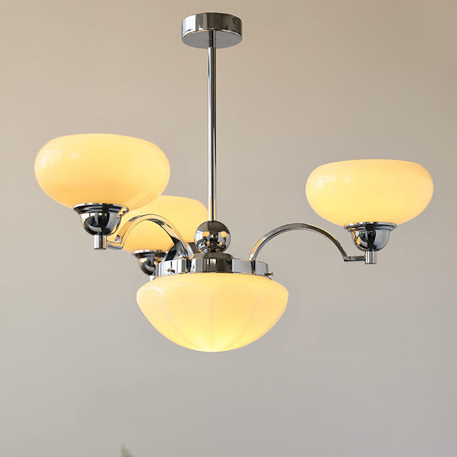 French Glass Metal Curved Branch Chandelier