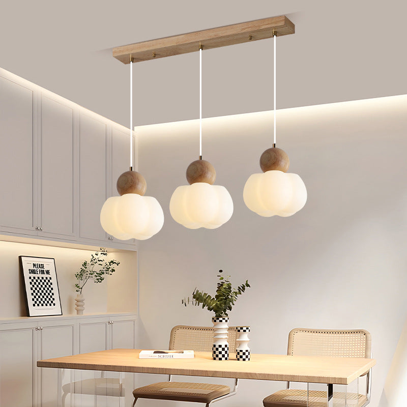 Japanese Metal Rubber Wood Rectangular Pumpkin Chandelier