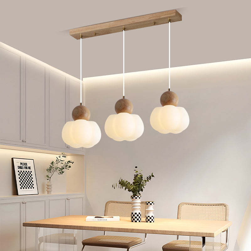 Japanese Metal Rubber Wood Rectangular Pumpkin Chandelier