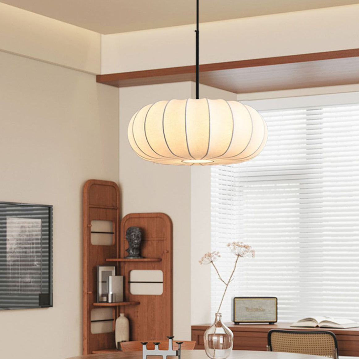 Japanese Faux Silk Iron Pumpkin Stripe Chandelier
