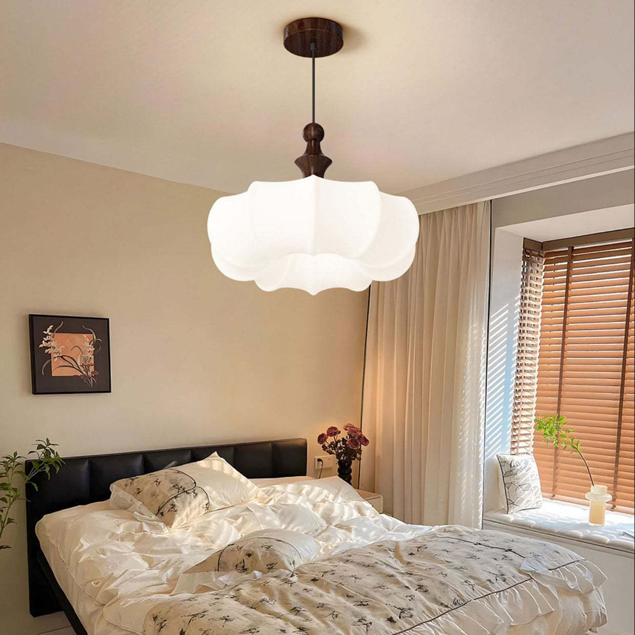 Scandinavian Acrylic Wood Pumpkin LED Chandelier