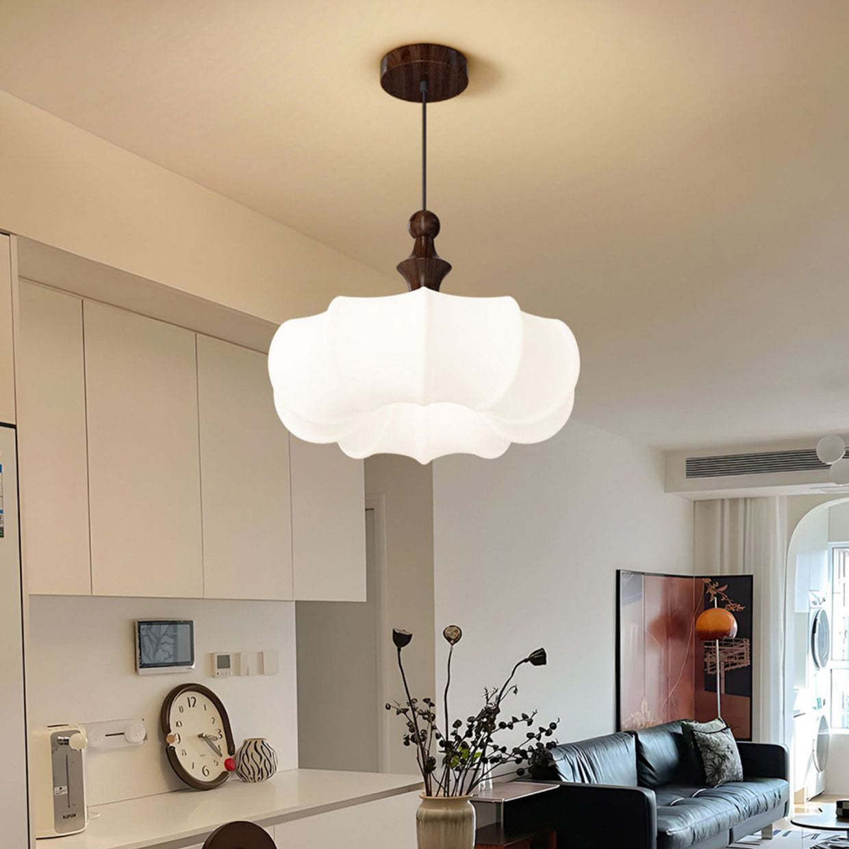 Scandinavian Acrylic Wood Pumpkin LED Chandelier