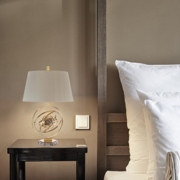 Contemporary Fabric Marble Metal Fan Ring Lamp — 110V-120V For US/CA