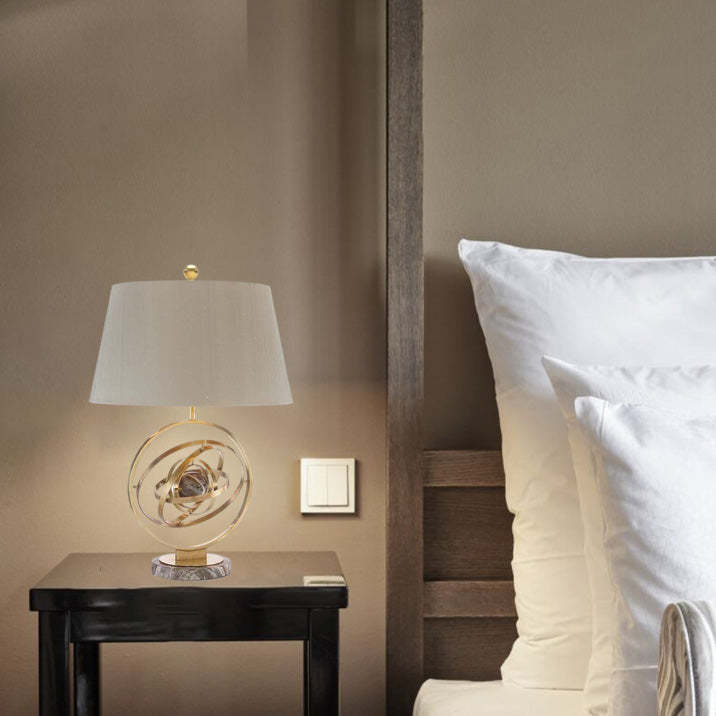 Contemporary Fabric Marble Metal Fan Ring Lamp — 110V-120V For US/CA
