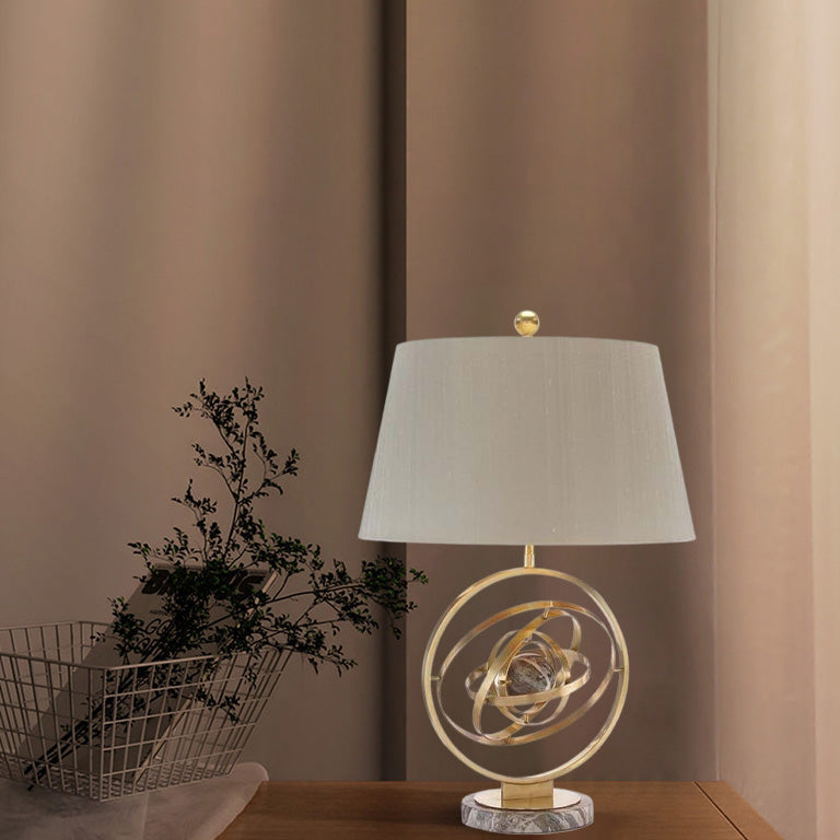 Contemporary Fabric Marble Metal Fan Ring Lamp — 220V-240V For UK/AU