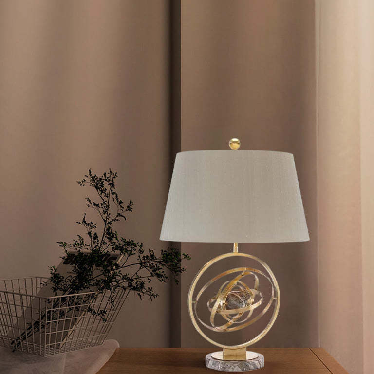 Contemporary Fabric Marble Metal Fan Ring Lamp — 220V-240V For UK/AU
