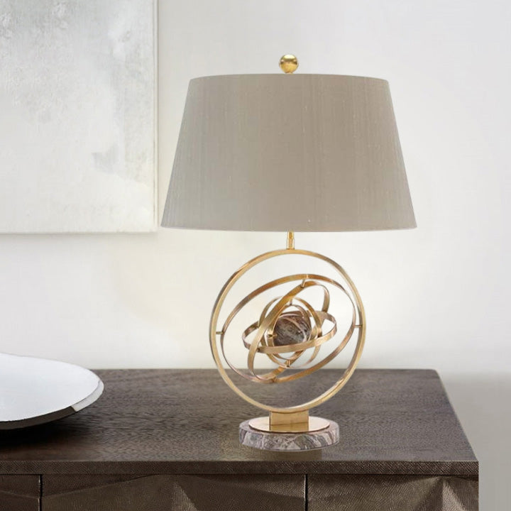Contemporary Fabric Marble Metal Fan Ring Lamp