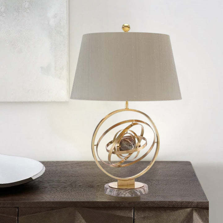 Contemporary Fabric Marble Metal Fan Ring Lamp