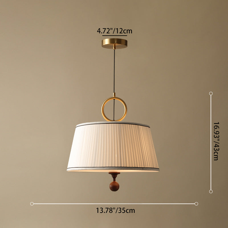 Vintage Fabric Wood Metal Pleated Round Chandelier — 220V-240V For UK/AU
