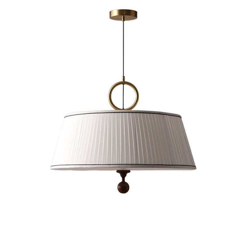 Vintage Fabric Wood Metal Pleated Round Chandelier