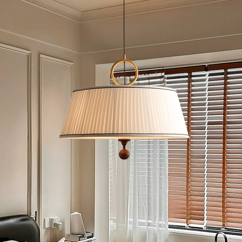 Vintage Fabric Wood Metal Pleated Round Chandelier — 110V-120V For US/CA