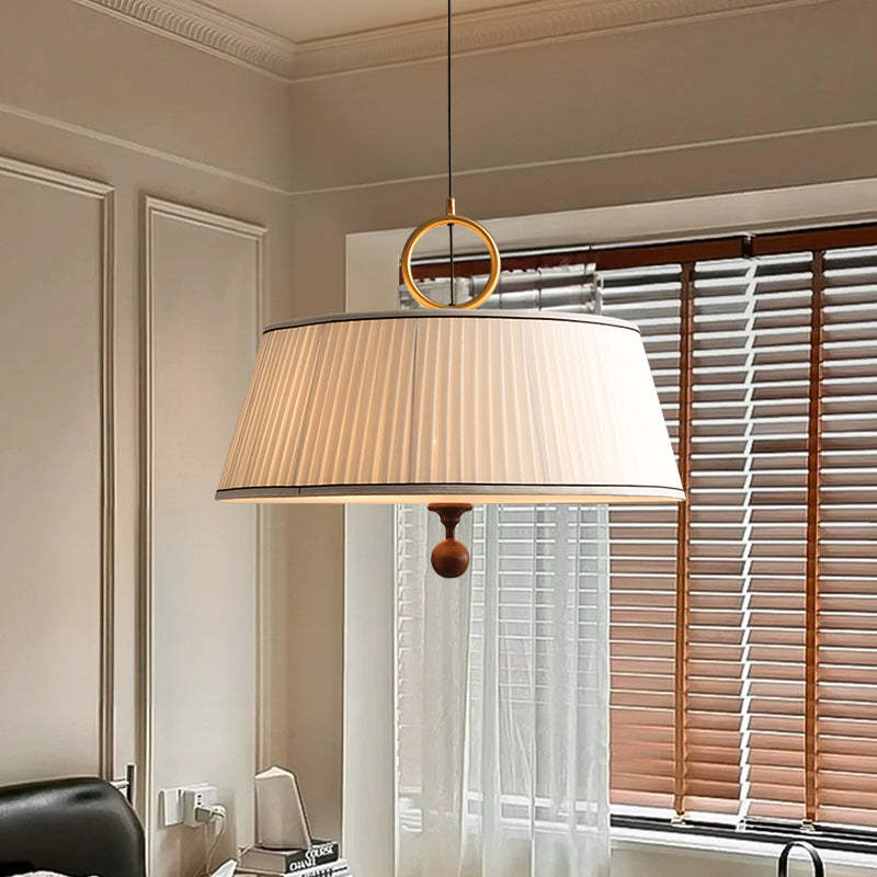 Vintage Fabric Wood Metal Pleated Round Chandelier — 110V-120V For US/CA