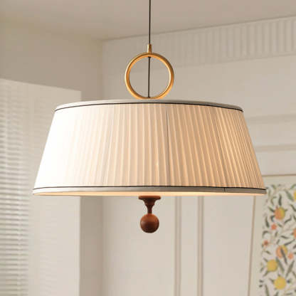 Vintage Fabric Wood Metal Pleated Round Chandelier — 220V-240V For UK/AU