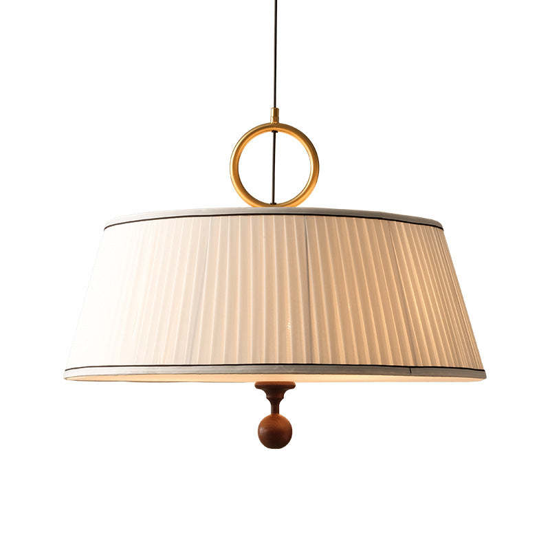 Vintage Fabric Wood Metal Pleated Round Chandelier
