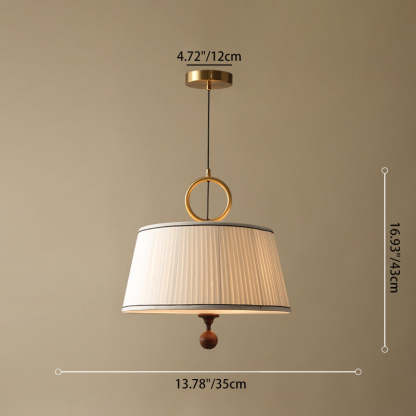 Vintage Fabric Wood Metal Pleated Round Chandelier — 220V-240V For UK/AU