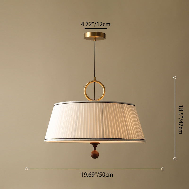 Vintage Fabric Wood Metal Pleated Round Chandelier — 110V-120V For US/CA