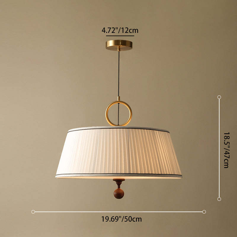 Vintage Fabric Wood Metal Pleated Round Chandelier — 110V-120V For US/CA
