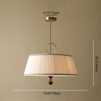 Vintage Fabric Wood Metal Pleated Round Chandelier — 110V-120V For US/CA