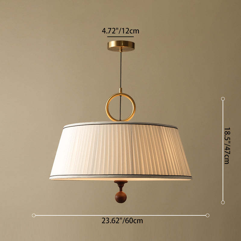 Vintage Fabric Wood Metal Pleated Round Chandelier — 220V-240V For UK/AU