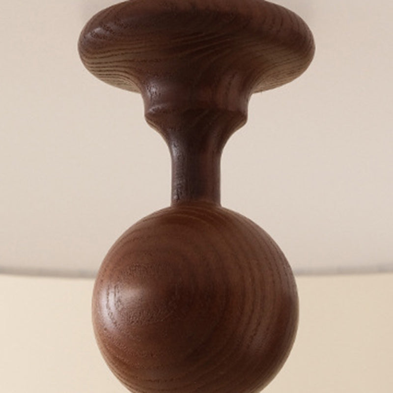 Vintage Fabric Wood Metal Pleated Round Chandelier